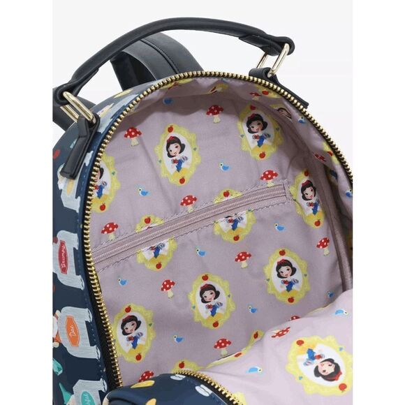 Loungefly Disney Snow White and the Seven Dwarves Beds Allover Print Mini Backpa - Picture 4 of 4